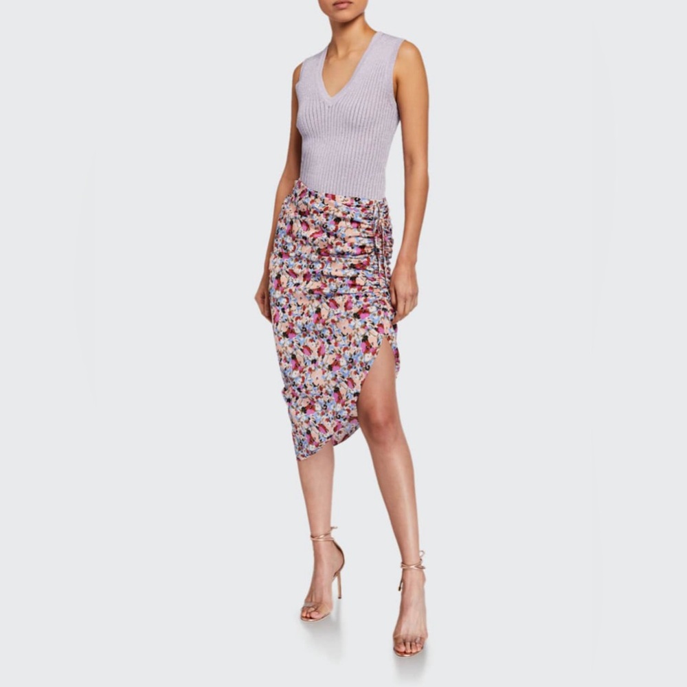 Veronica Beard Ari Ruched Floral Asymmetric Skirt